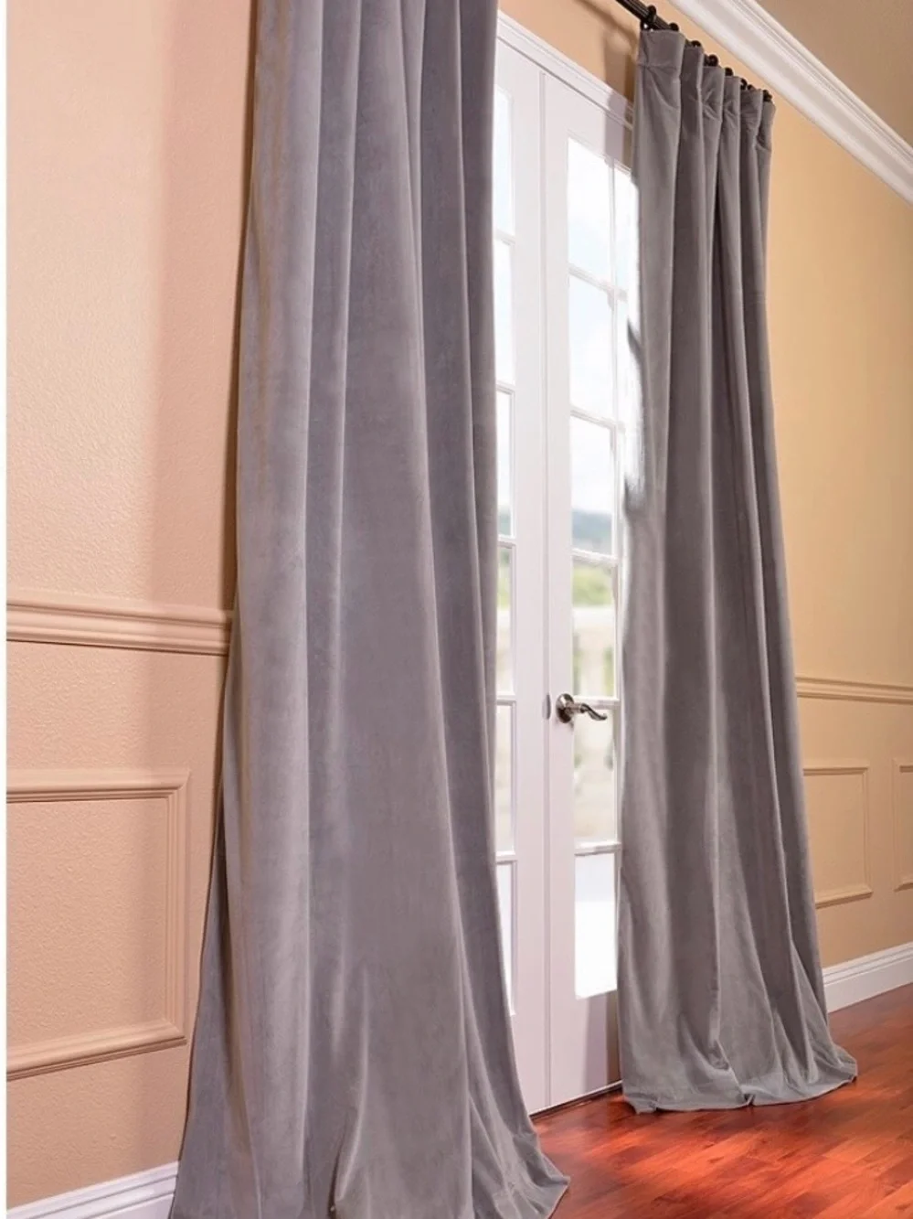 Neutral Gray Velvet Drapery Panels - (2)